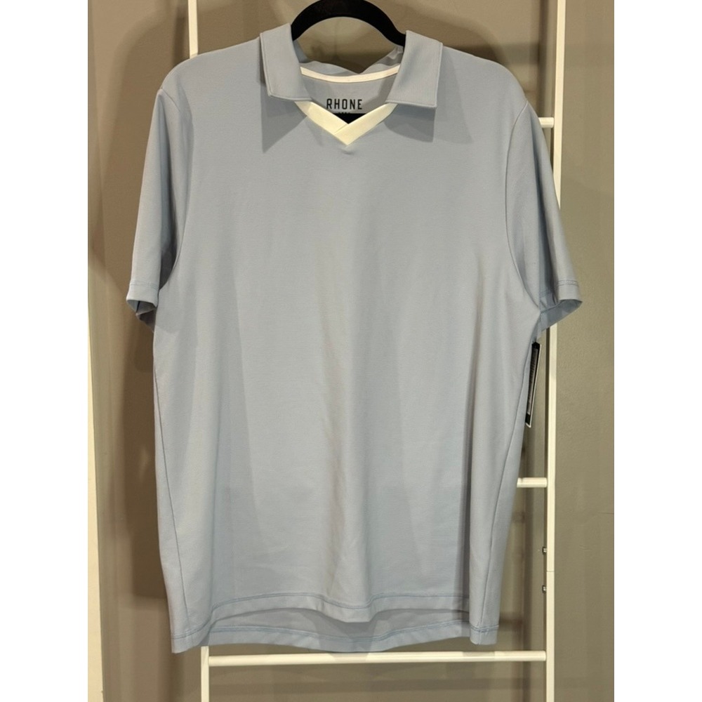 NWT Rhone Links Johnny Collar Performance Golf Polo Medium Light Blue Old Money